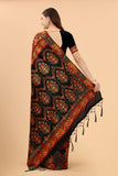 Women's Black color With Golden Zari Kalamkari Cotton saree with Customize blouse piece