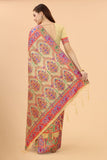 Women's Cream color With Golden Zari Kalamkari Cotton saree with Customize blouse piece