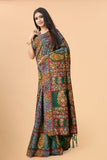 Women's Dark Green color With Golden Zari Kalamkari Cotton saree with Customize blouse piece