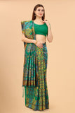 Women's Dark Green color With Golden Zari Kalamkari Cotton saree with Customize blouse piece