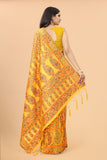 Women's Yellow color With Golden Zari Kalamkari Cotton saree with Customize blouse piece