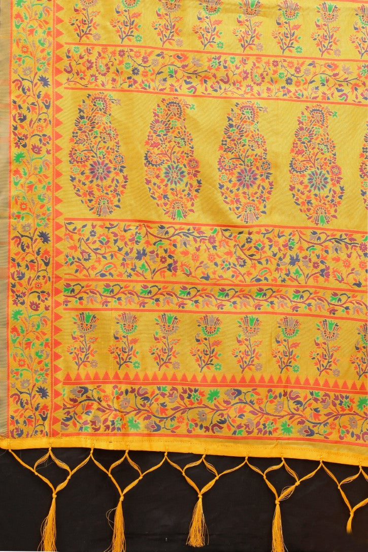 Women's Yellow color With Golden Zari Kalamkari Cotton saree with Customize blouse piece