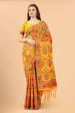 Women's Yellow color With Golden Zari Kalamkari Cotton saree with Customize blouse piece