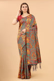 Women's Grey color With Golden Zari Kalamkari Cotton saree with Customize blouse piece