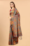 Women's Grey color With Golden Zari Kalamkari Cotton saree with Customize blouse piece