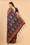 Women's Navy Blue color With Golden Zari Kalamkari Cotton saree with Customize blouse piece