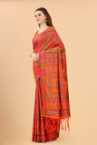 Women's Orange color With Golden Zari Kalamkari Cotton saree with Customize blouse piece