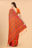 Women's Orange color With Golden Zari Kalamkari Cotton saree with Customize blouse piece