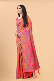 Women's Peach color With Golden Zari Kalamkari Cotton saree with Customize blouse piece