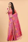 Women's Pink color With Golden Zari Kalamkari Cotton saree with Customize blouse piece