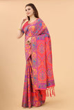 Women's Pink color With Golden Zari Kalamkari Cotton saree with Customize blouse piece