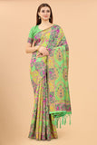 Women's Pista color With Golden Zari Kalamkari Cotton saree with Customize blouse piece