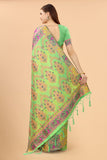 Women's Pista color With Golden Zari Kalamkari Cotton saree with Customize blouse piece