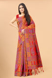 Women's Red color With Golden Zari Kalamkari Cotton saree with Customize blouse piece