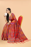 Women's Red color With Golden Zari Kalamkari Cotton saree with Customize blouse piece