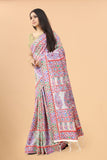 Women's White color With Golden Zari Kalamkari Cotton saree with Customize blouse piece