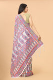 Women's White color With Golden Zari Kalamkari Cotton saree with Customize blouse piece