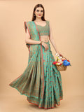 Women's Firozi color With Golden Zari Chanderi Cotton silk saree with Customize blouse piece