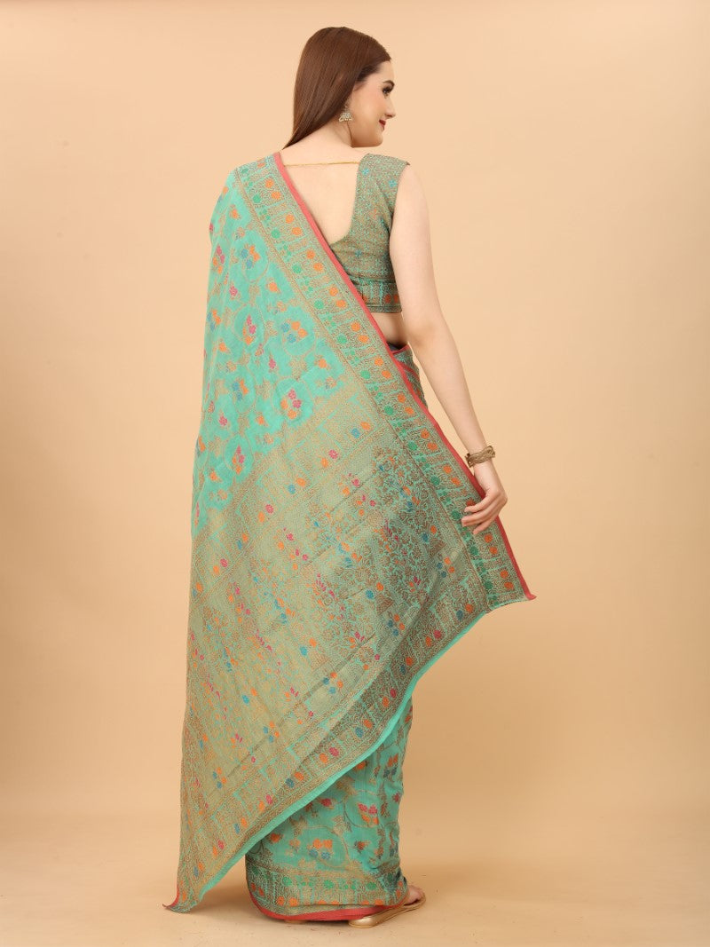 Hand Block Printed Silk Saree, 5.5 m (separate blouse piece)