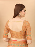 Women's Peach color With Golden Zari Chanderi Cotton silk saree with Customize blouse piece