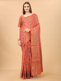 Women's Pink color With Golden Zari Chanderi Cotton silk saree with Customize blouse piece