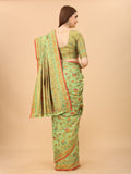 Women's Pista color With Golden Zari Chanderi Cotton silk saree with Customize blouse piece