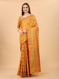 Women's Yellow color With Golden Zari Chanderi Cotton silk saree with Customize blouse piece