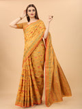 Women's Yellow color With Golden Zari Chanderi Cotton silk saree with Customize blouse piece