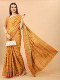 Women's Yellow color With Golden Zari Chanderi Cotton silk saree with Customize blouse piece