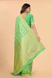 Women's Light Green color With Golden Zari Lichi silk saree with Customize blouse piece