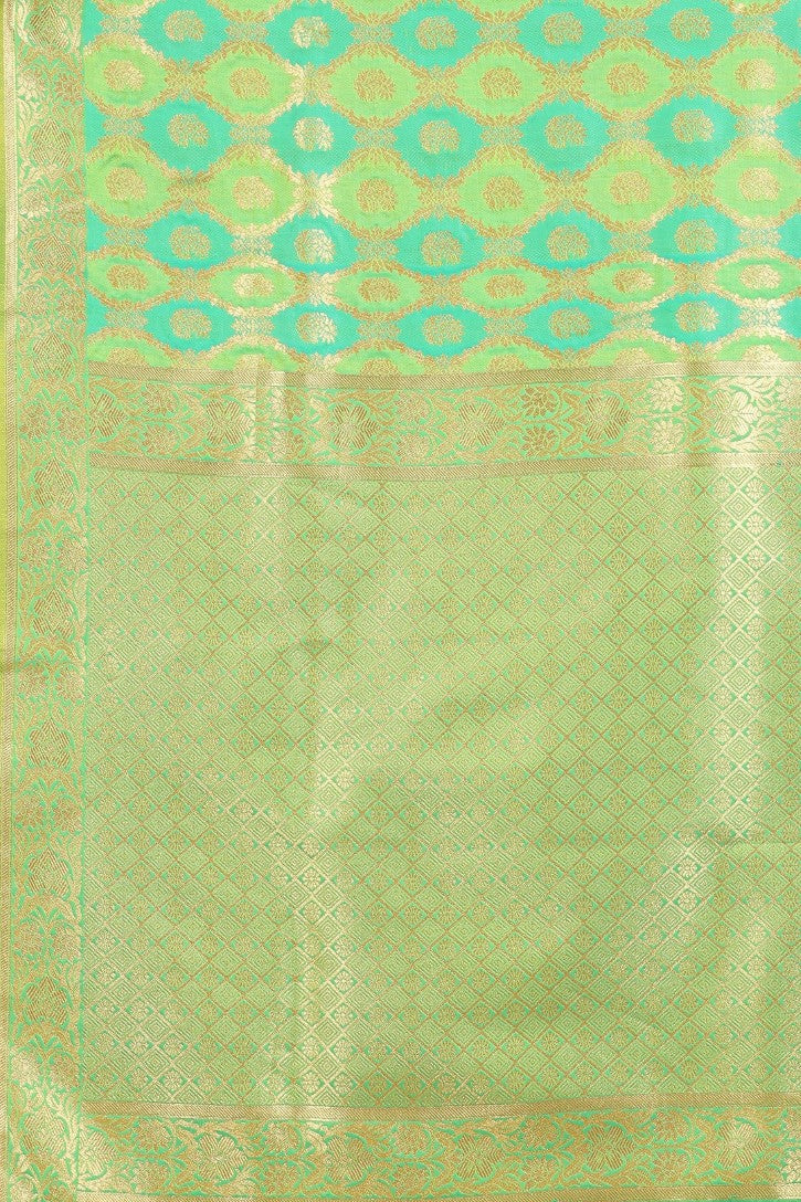 Women's Light Green color With Golden Zari Lichi silk saree with Customize blouse piece