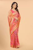 Women's Pink color With Golden Zari Lichi silk saree with Customize blouse piece