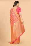 Women's Pink color With Golden Zari Lichi silk saree with Customize blouse piece