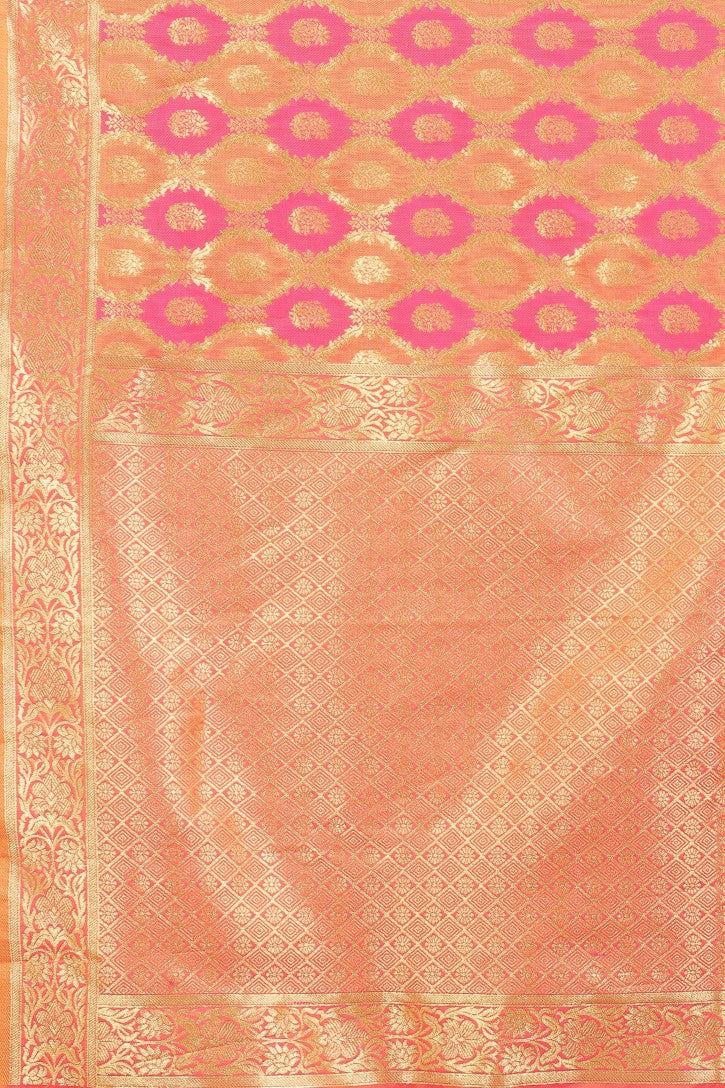 Women's Pink color With Golden Zari Lichi silk saree with Customize blouse piece