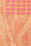 Women's Pink color With Golden Zari Lichi silk saree with Customize blouse piece