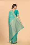 Women's Firozi color With Golden Zari Lichi silk saree with Customize blouse piece