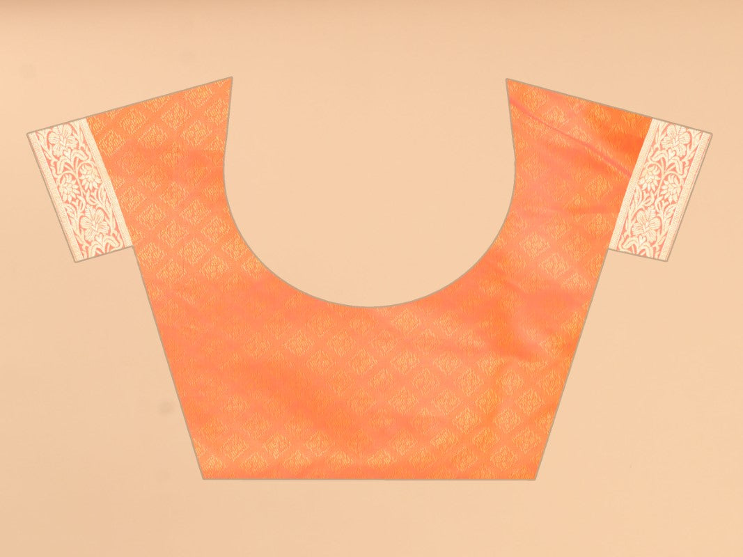 Women's Orange color With Golden Zari Lichi silk saree with Customize blouse piece