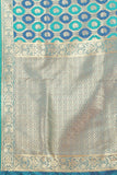 Women's Sky Blue color With Golden Zari Lichi silk saree with Customize blouse piece