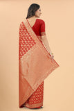 Women's Red color With Golden Zari Lichi silk saree with Customize blouse piece