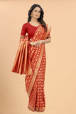 Women's Red color With Golden Zari Lichi silk saree with Customize blouse piece