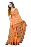 Women's Orange color With Golden Zari Cheap Pallu Chanderi Cotton silk saree with Customize blouse piece