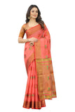 Women's Pink color With Golden Zari Cheap Pallu Chanderi Cotton silk saree with Customize blouse piece