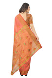 Women's Pink color With Golden Zari Cheap Pallu Chanderi Cotton silk saree with Customize blouse piece