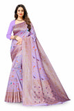 Grey Color Bird Floral Design Banarasi Silk  Saree With Fancy Blouse