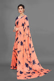 VSaree India Peach Printed Moss Silk Saree With Embroidery Blouse