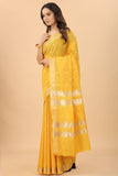 Women's Yellow color With Golden Zari Woven Pure Silk saree with Customize blouse piece