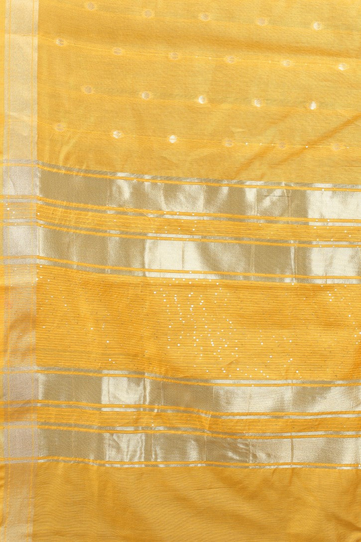 Women's Yellow color With Golden Zari Woven Pure Silk saree with Customize blouse piece