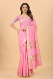 Women's Pink color With Golden Zari Woven Pure Silk saree with Customize blouse piece