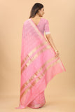 Women's Pink color With Golden Zari Woven Pure Silk saree with Customize blouse piece